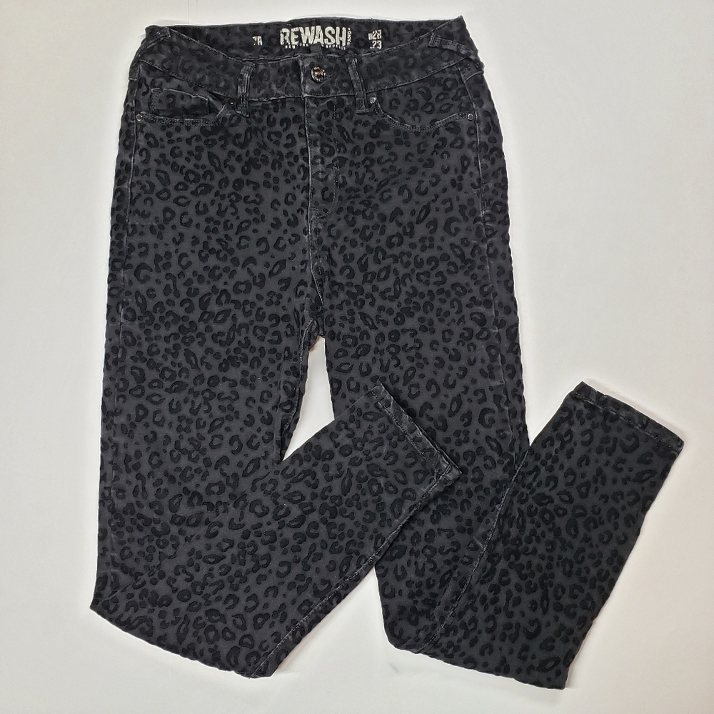 Rewash Black Velvet Leopard Skinny Jeans